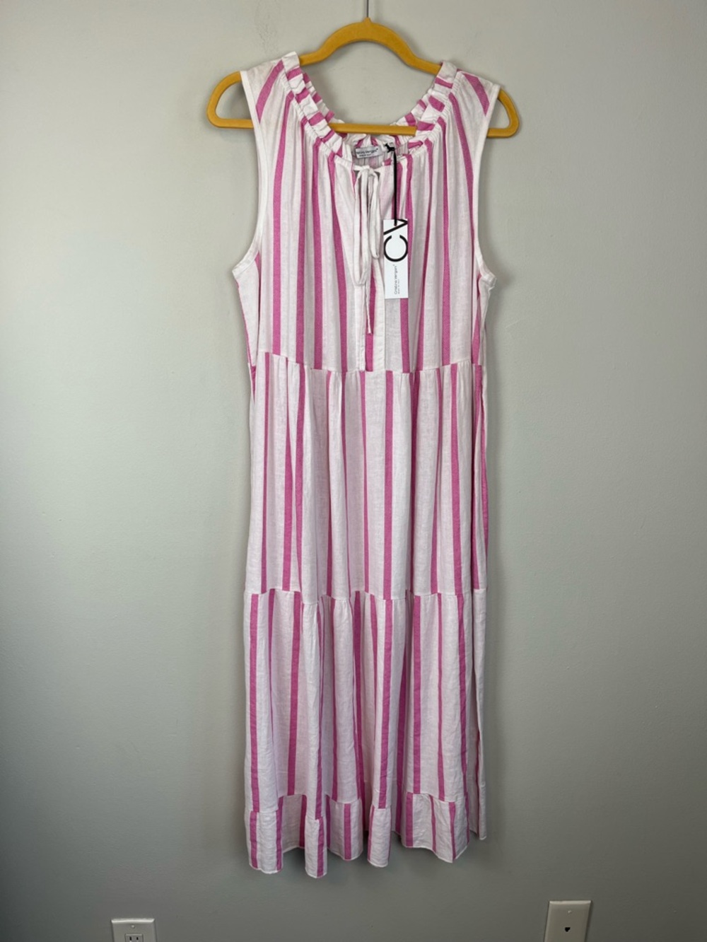 NWT Cristina Vergani Italy Linen Blend Tiered Midi Dress Medium Sleeveless